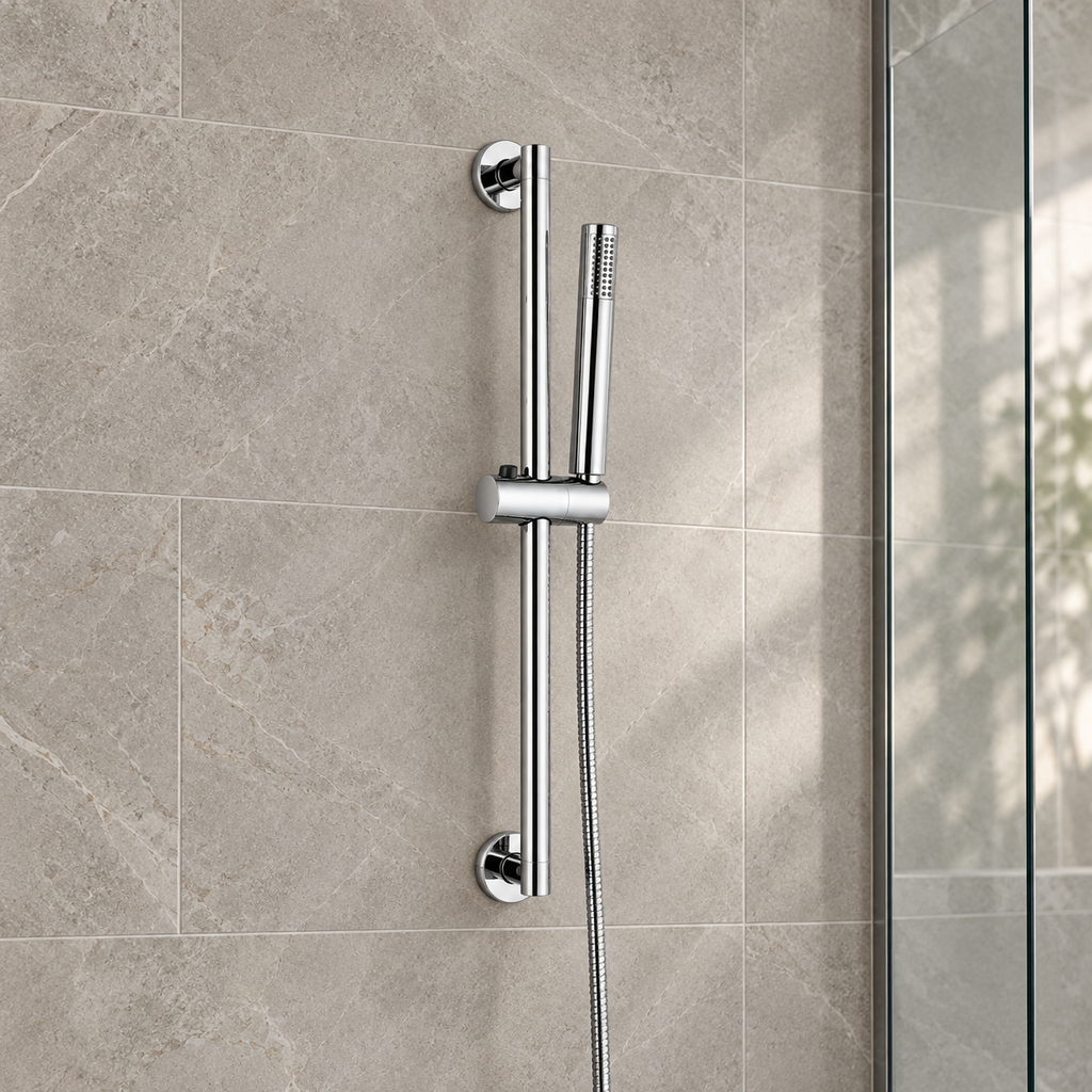 Ohio Slim Shower Rail Kit with Handset & Hose – Chrome