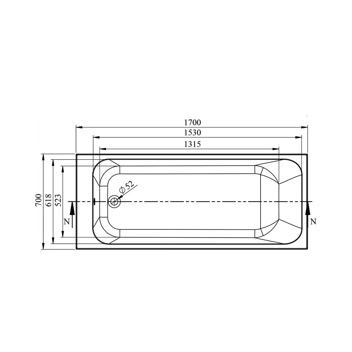 Oklahoma Thin Edged Single Ended Bath 1700 x 700mm – 5mm or Superspec