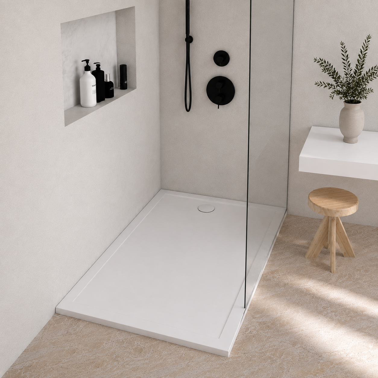 Oh My Shower Glossy White Rectangular Shower Tray