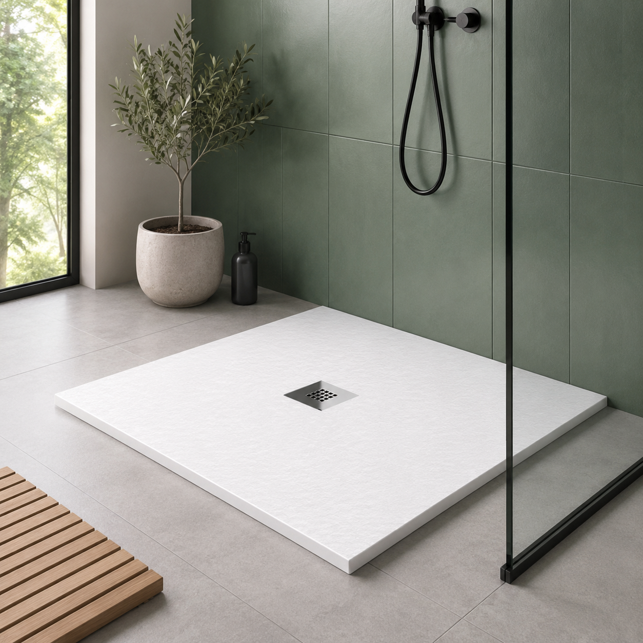 Oh My Shower Slate Square Mineral Composite Shower Tray with McAlpine Waste