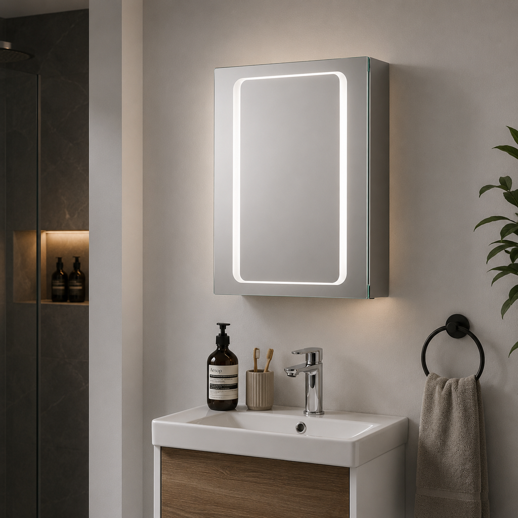 Opacus 400mm LED Mirrored Bathroom Cabinet with Demister & Shaver Socket