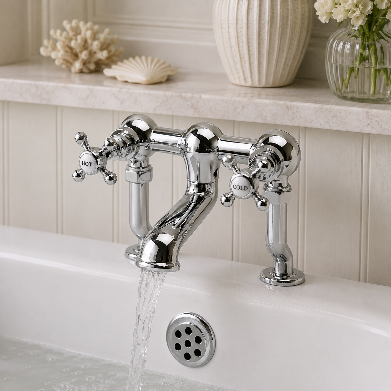 The Pantiles Traditional Deck Mounted Bath Filler – Chrome