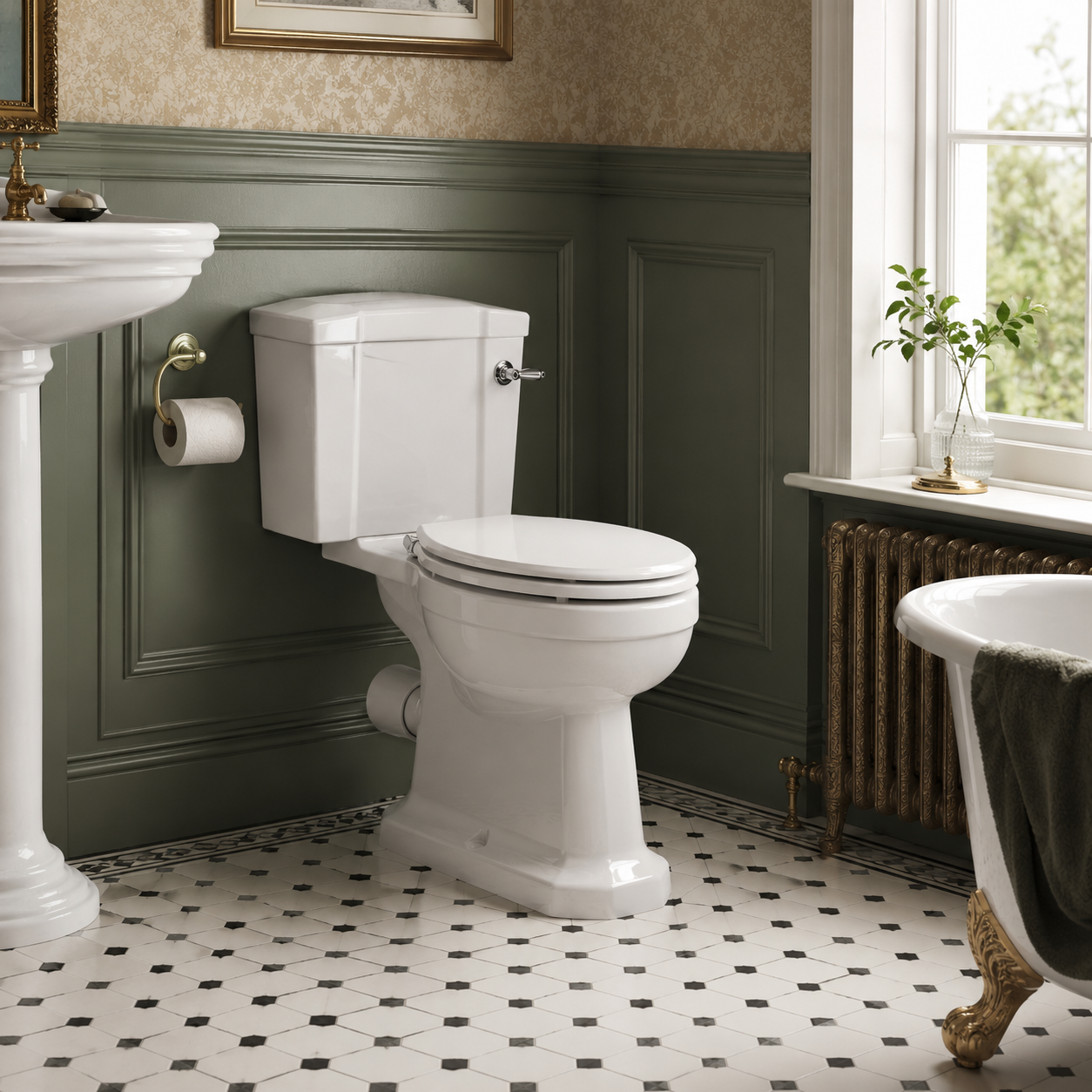 The Pantiles Traditional Comfort Height Close Coupled WC Pan – White | Choice of 10 Soft Close Seats