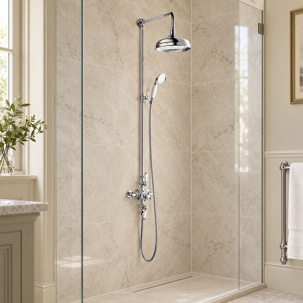 The Pantiles Dual Control Exposed Thermostatic Shower – Chrome & White