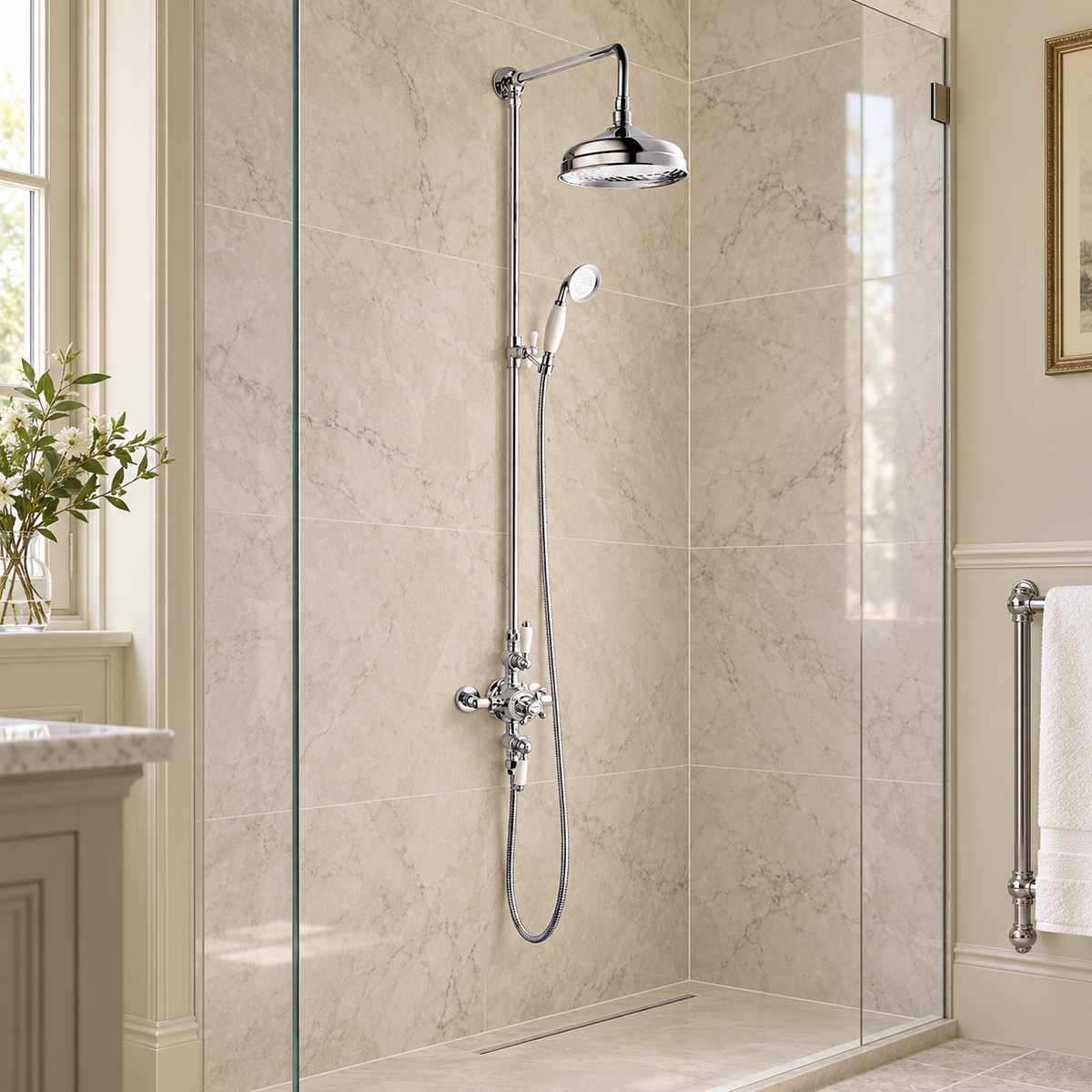 The Pantiles Dual Control Exposed Thermostatic Shower – Chrome & White