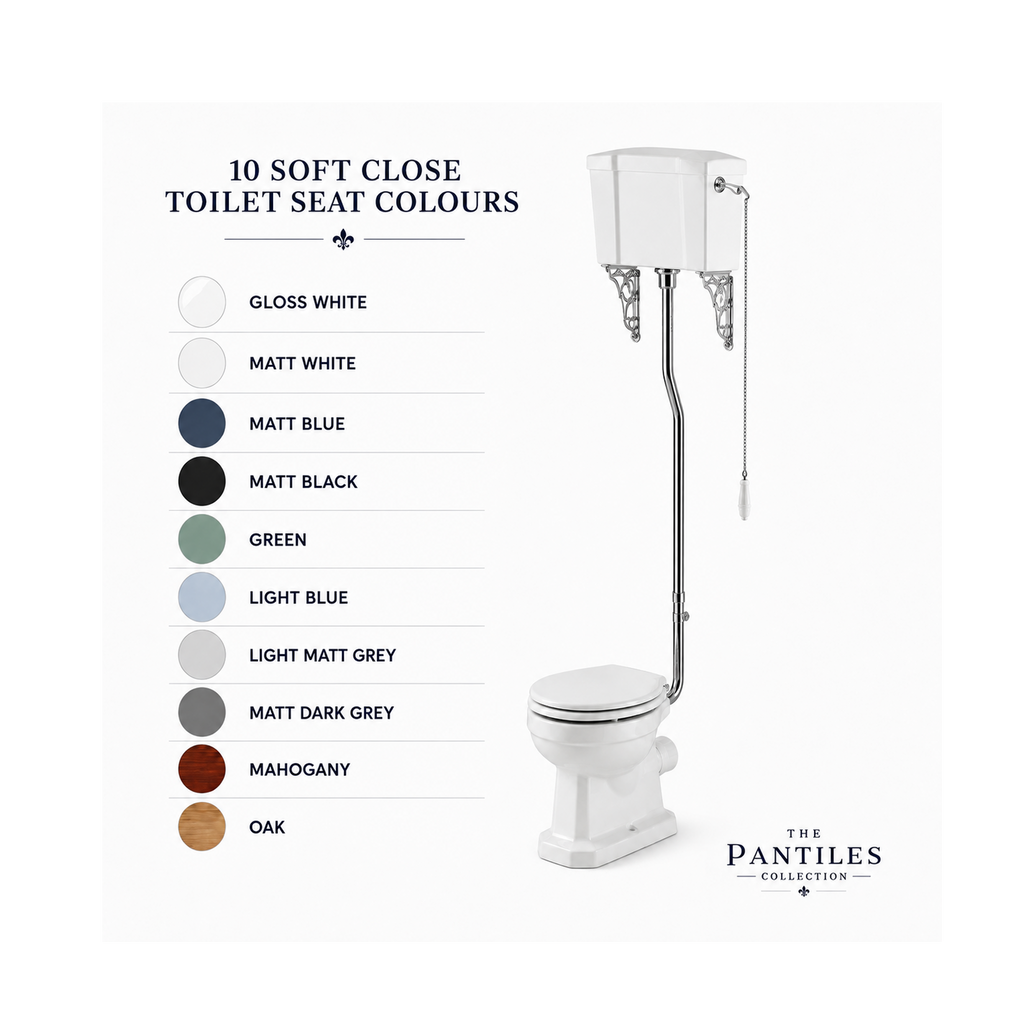 The Pantiles Traditional High Level WC Suite with Pull Chain Flush – 700mm Projection – Chrome or Brushed Brass