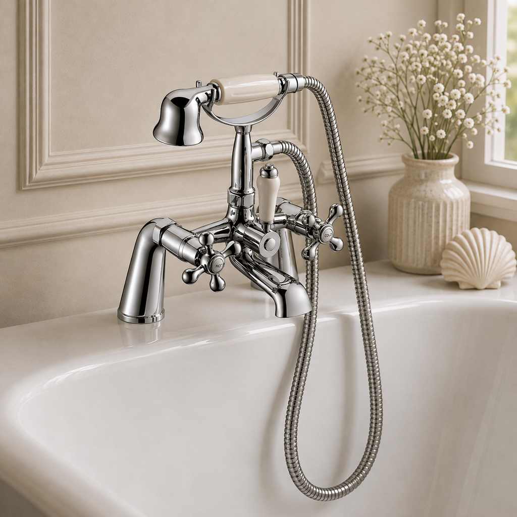 Penshurst Traditional Deck Mounted Bath Shower Mixer – Chrome