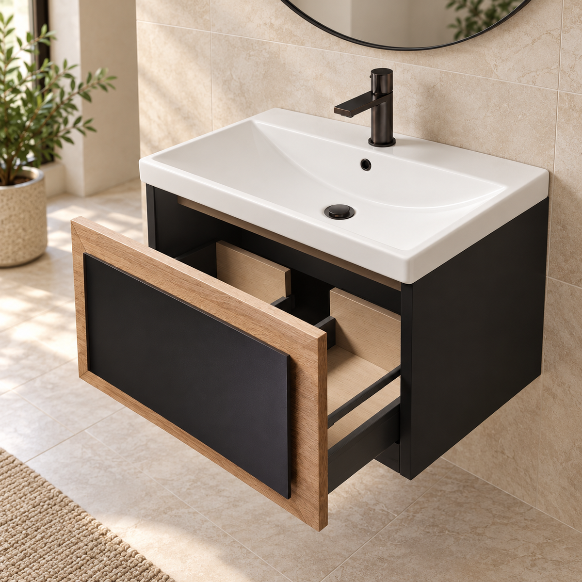 Pisa 60 Wall-Hung 1-Drawer Vanity Unit & Naxos Basin