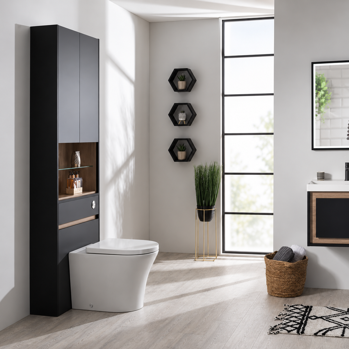Pisa 60 WC Base Unit with Optional Wall Cabinet – Black/Sonoma Oak