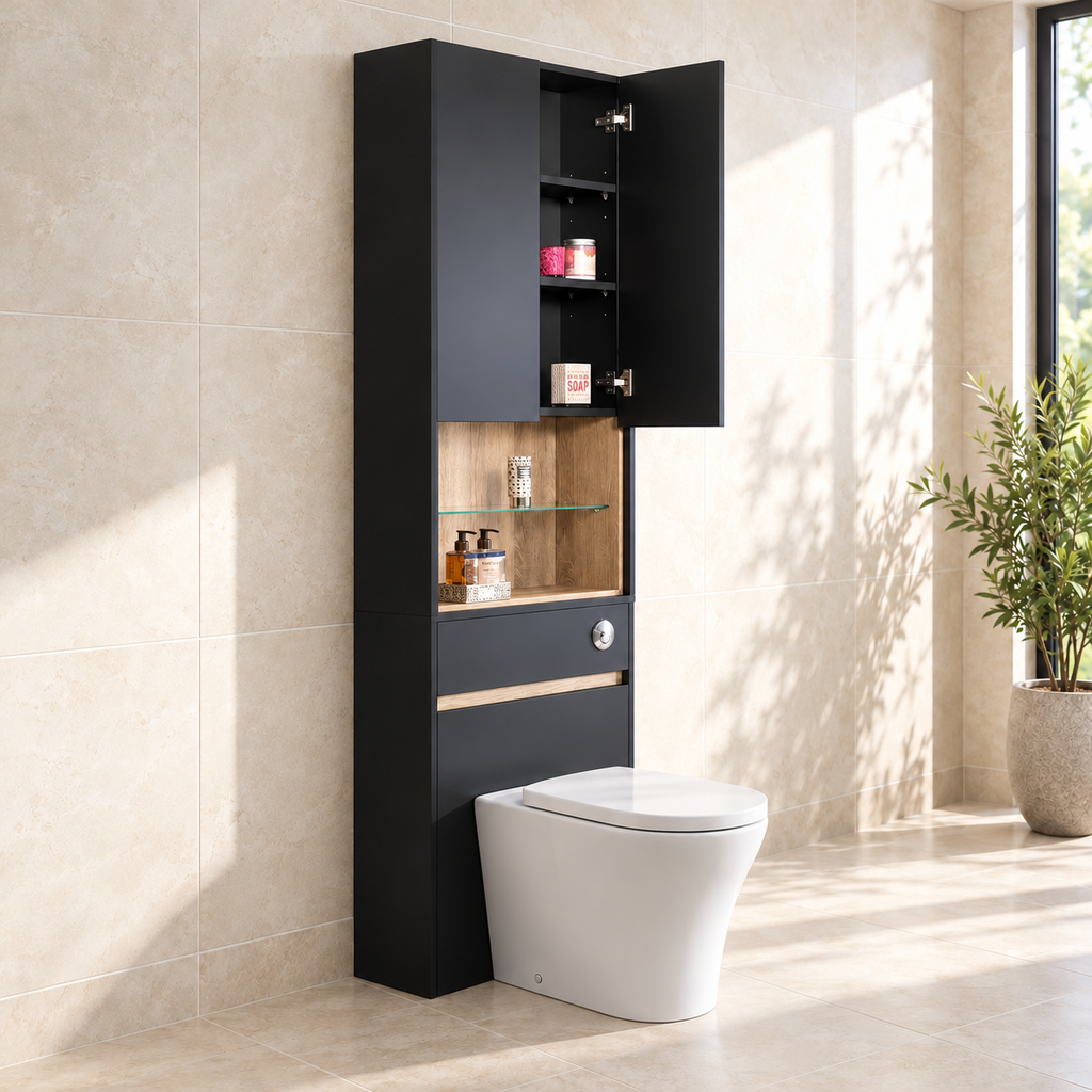 Pisa 60 WC Base Unit with Optional Wall Cabinet – Black/Sonoma Oak