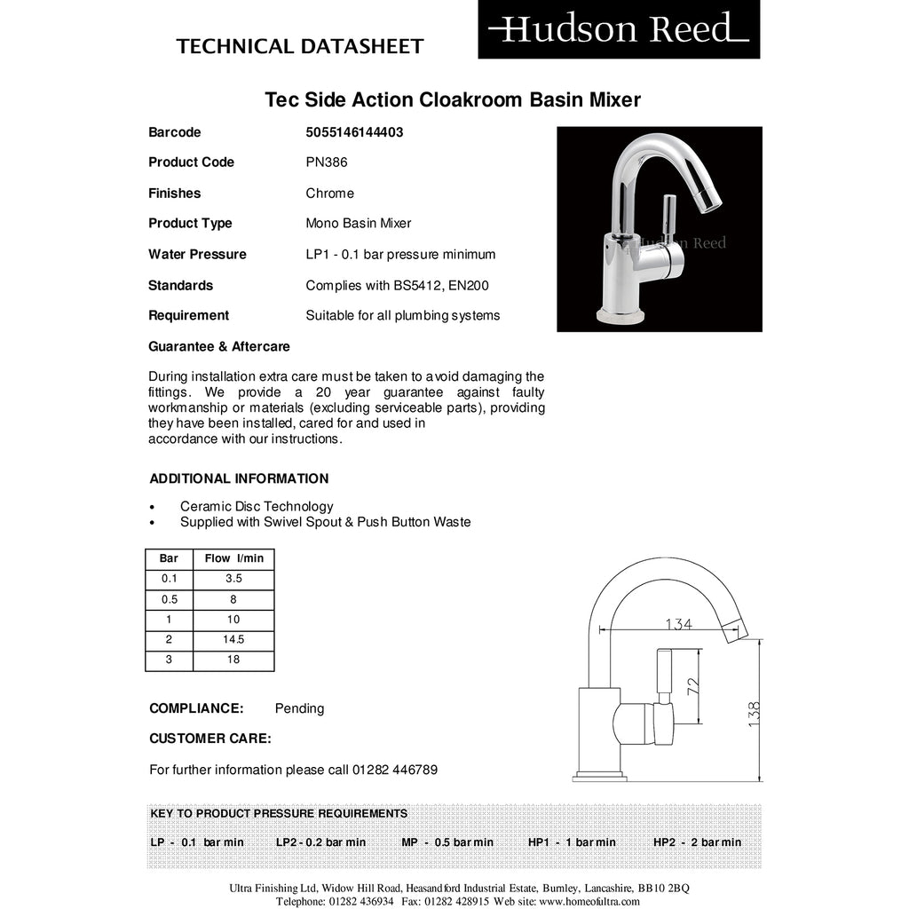 Hudson Reed Tec Lever Side Action Cloakroom Basin Mixer