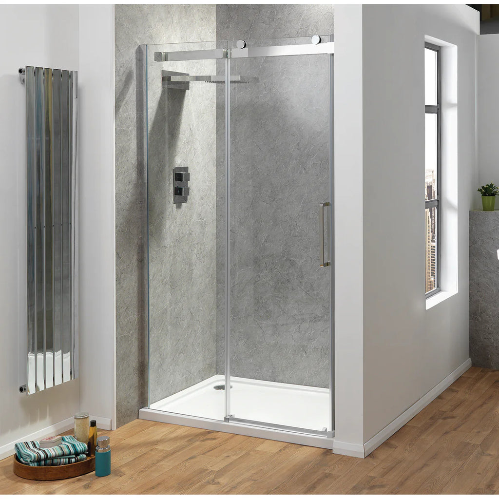 Premier Roller Sliding Door Polished Silver Frame