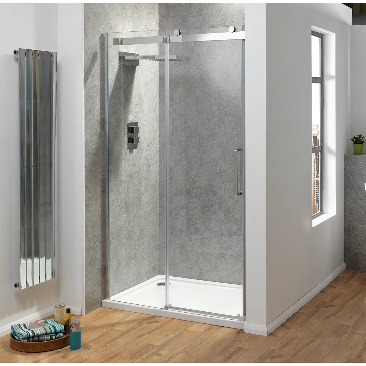 Premier Roller Sliding Door Polished Silver Frame