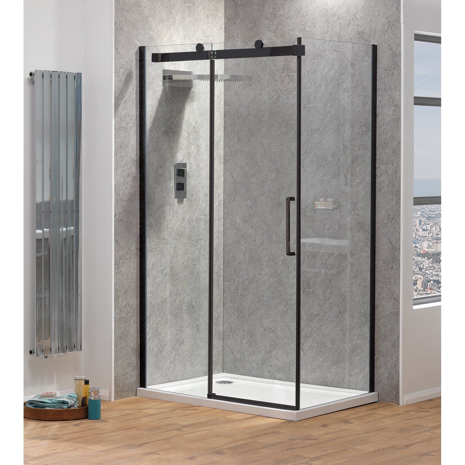 Premier Roller Sliding Door Black Framed - 1000mm