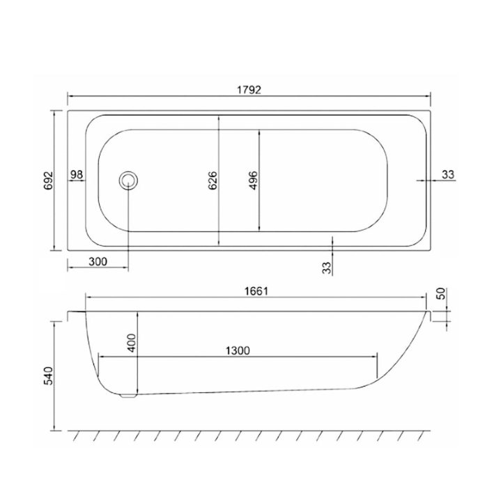 Carron Profile Single Ended 5mm Acrylic Bath – Choice of 6 Sizes