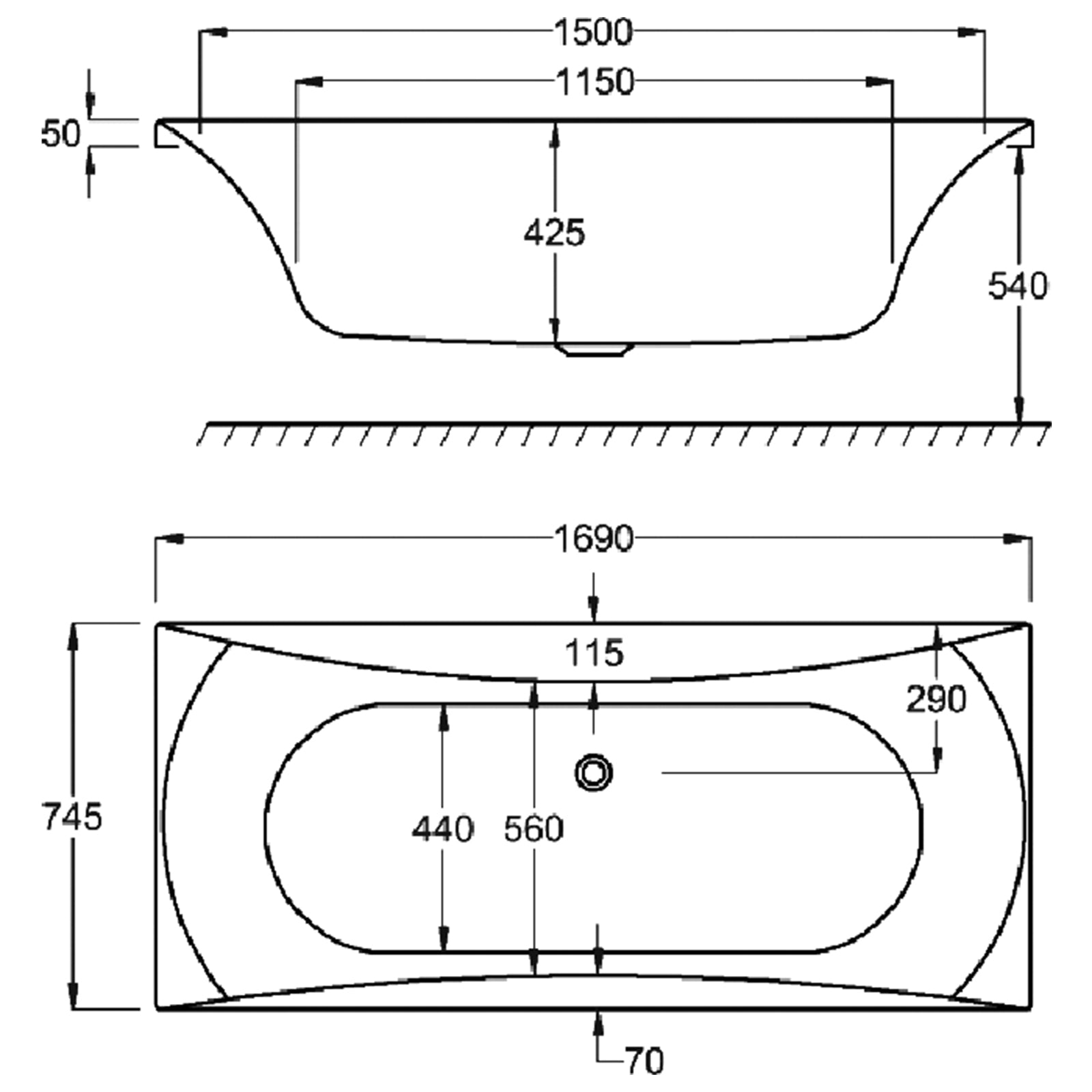 Carron Alpha Double Ended Carronite Bath 1700 x 750mm