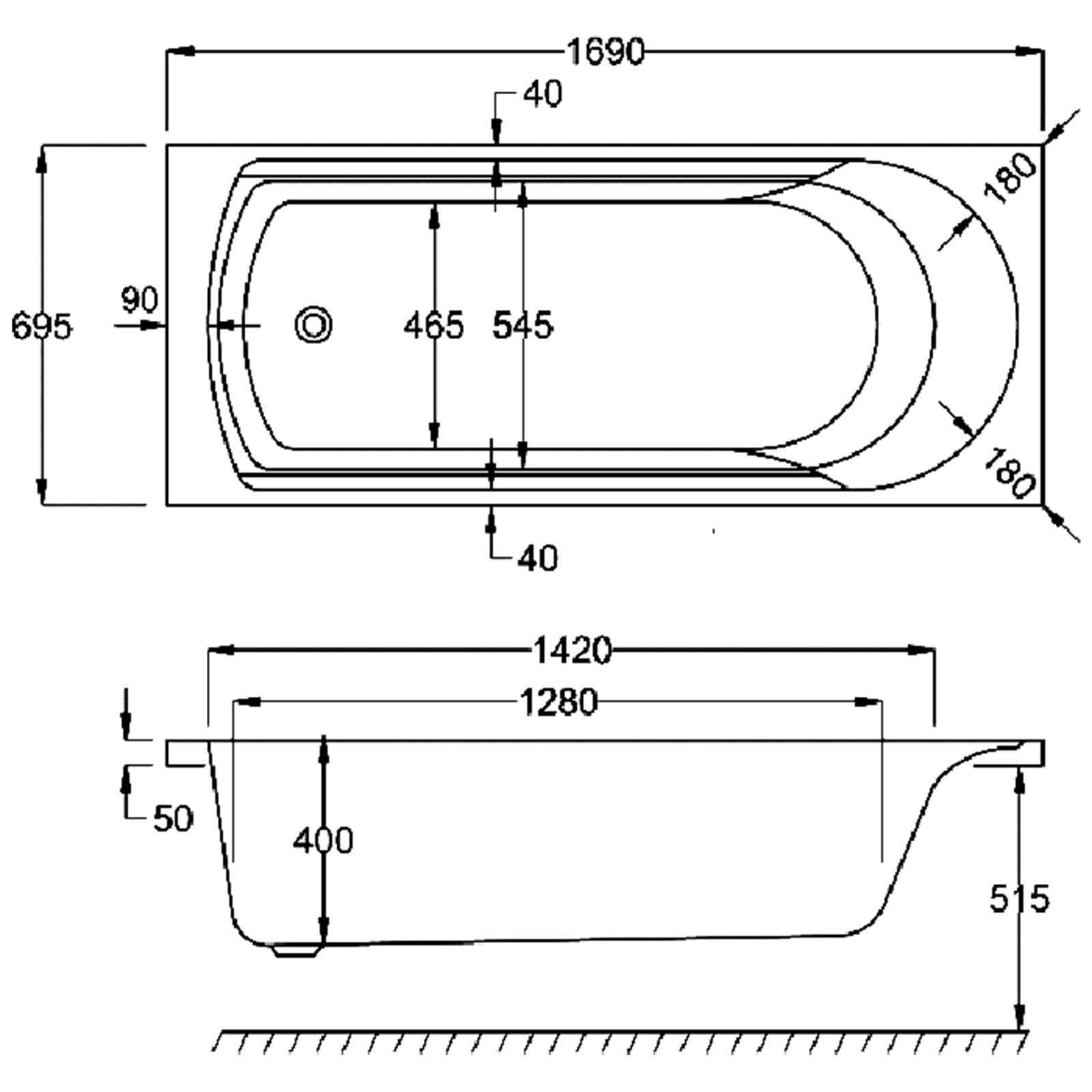 Carron Arc Single Ended 5mm Bath 1700 x 700mm