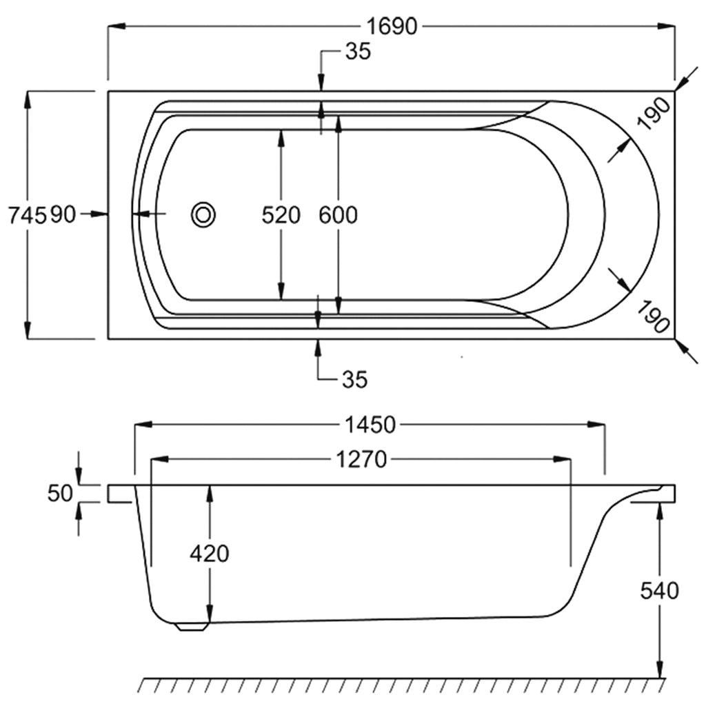 Carron Arc Single Ended Carronite Bath 1700 x 750mm