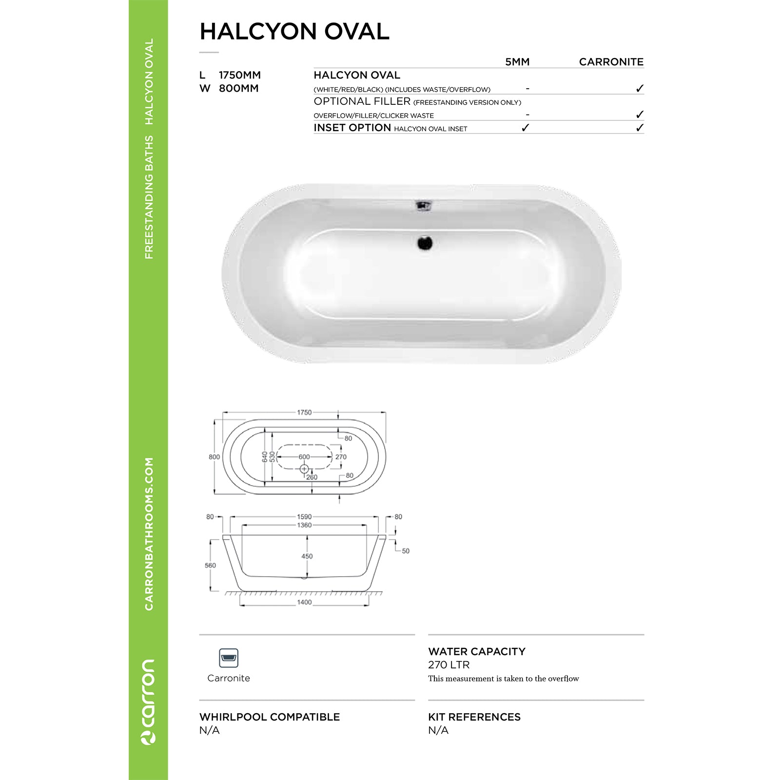Halcyon Oval White/Black Freestanding Bath