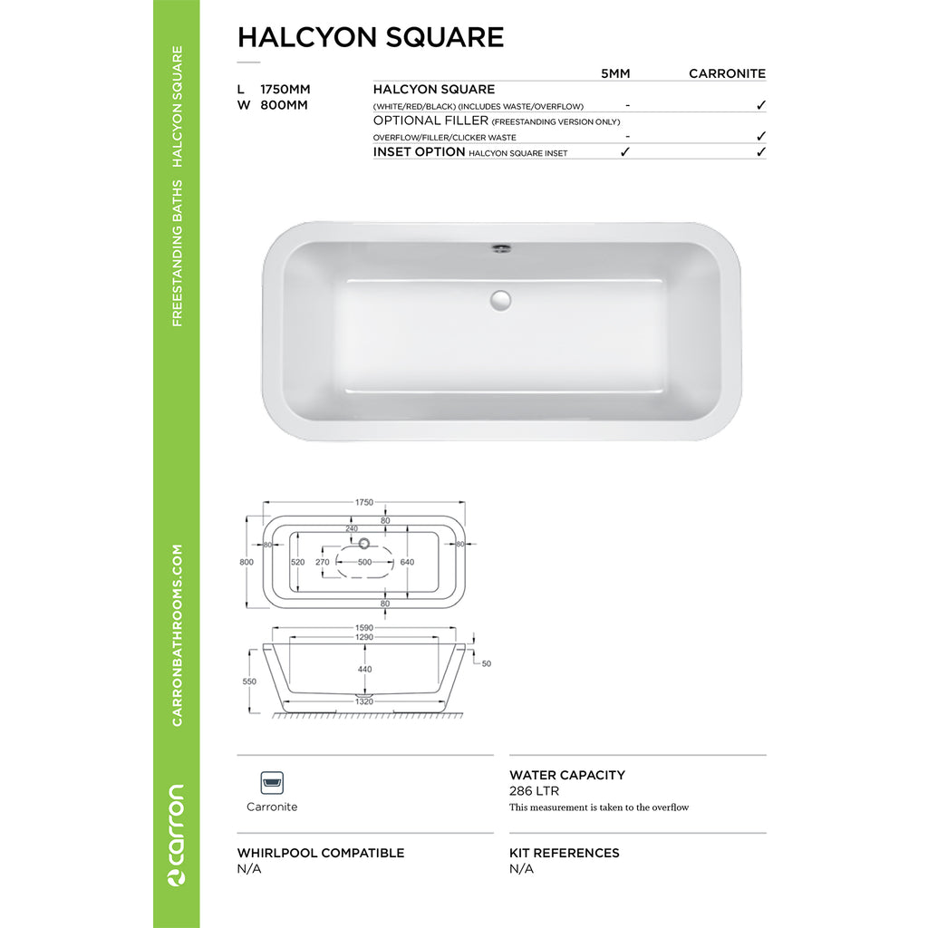 Halcyon Square White Freestanding Bath
