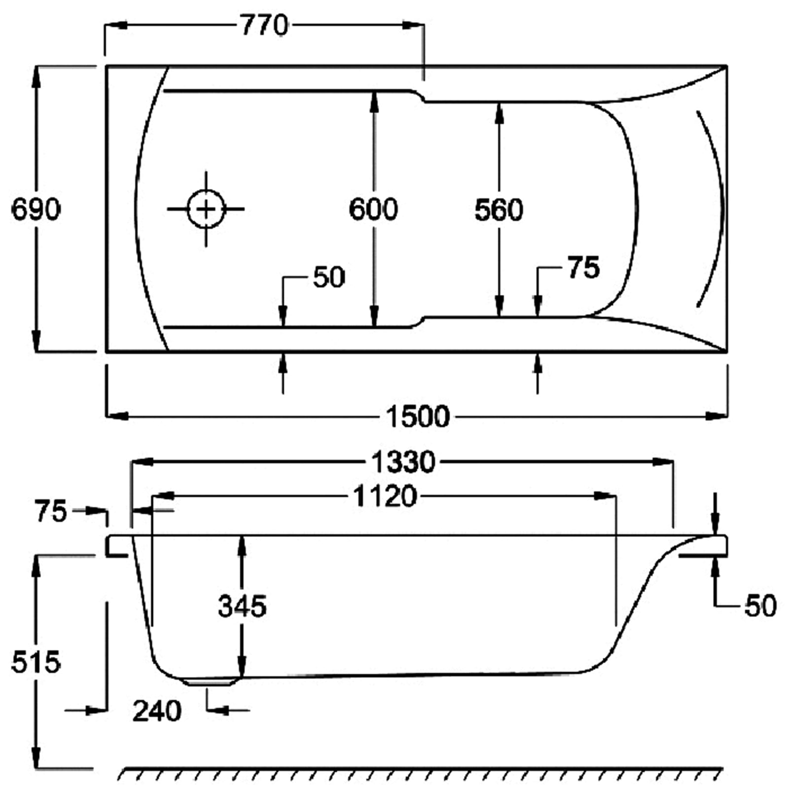 Carron Eco Matrix Single Ended Carronite Bath 1500 x 700mm