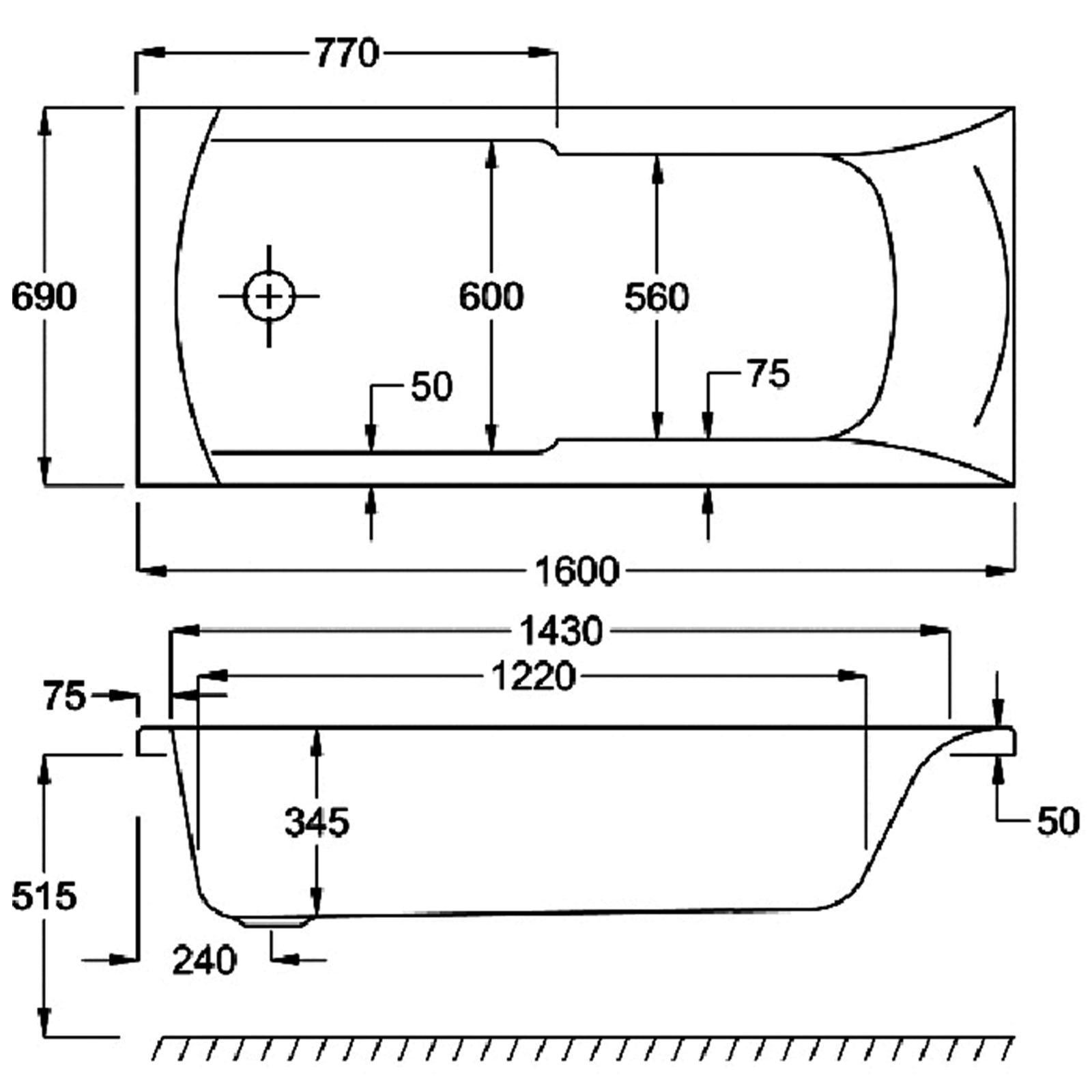 Carron Eco Matrix Single Ended Carronite Bath 1600 x 700mm