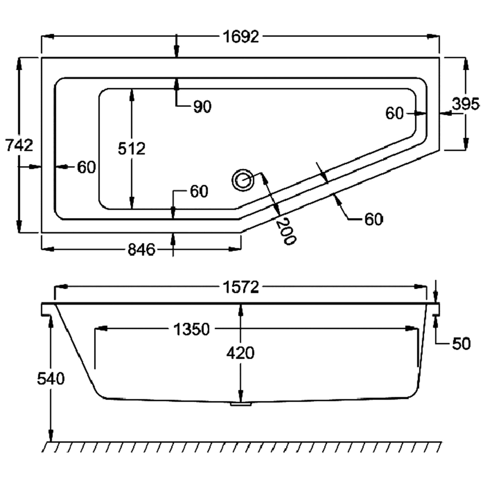 Carron Space Saver Single Ended 5mm Bath 1700 x 750mm Right Handed