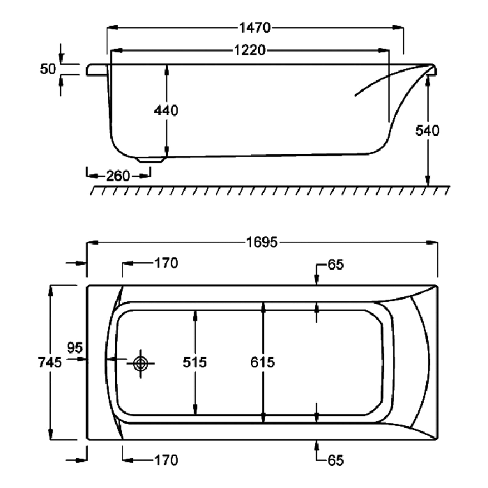 Carron Sigma Single Ended Carronite Bath 1700 x 750mm