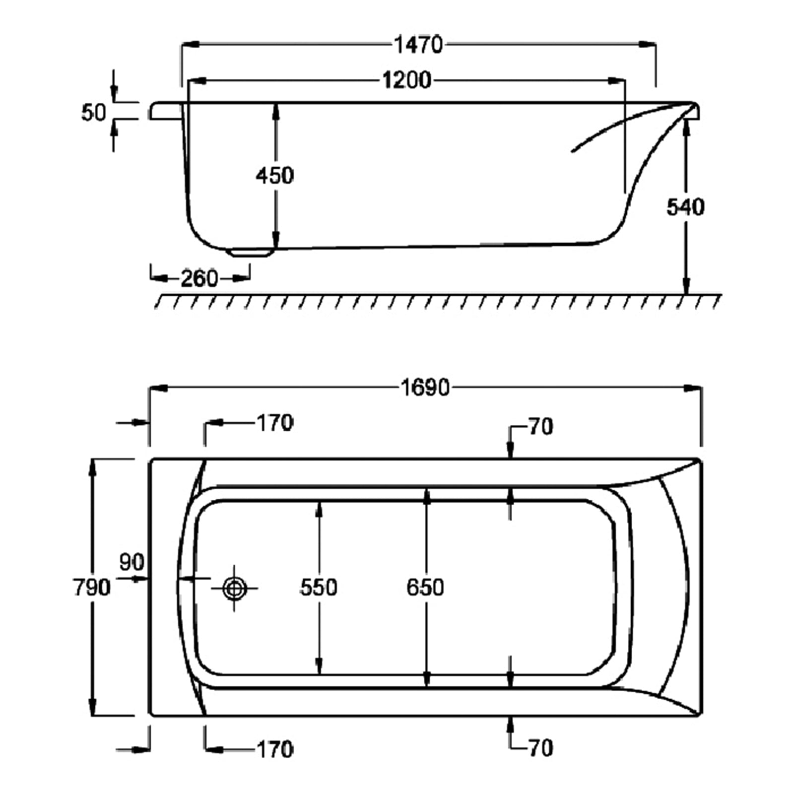 Carron Sigma Single Ended 5mm Bath 1700 x 800mm