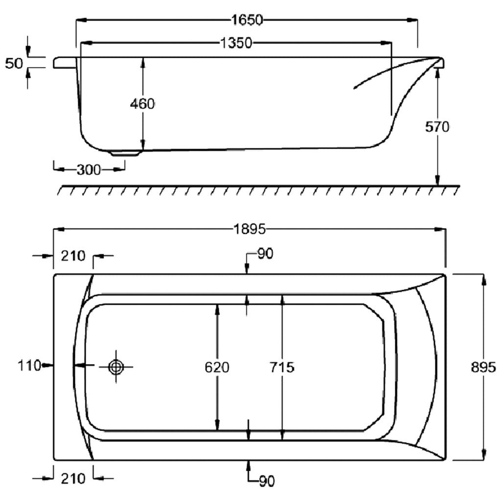 Carron Sigma Single Ended Carronite Bath 1900 x 900mm