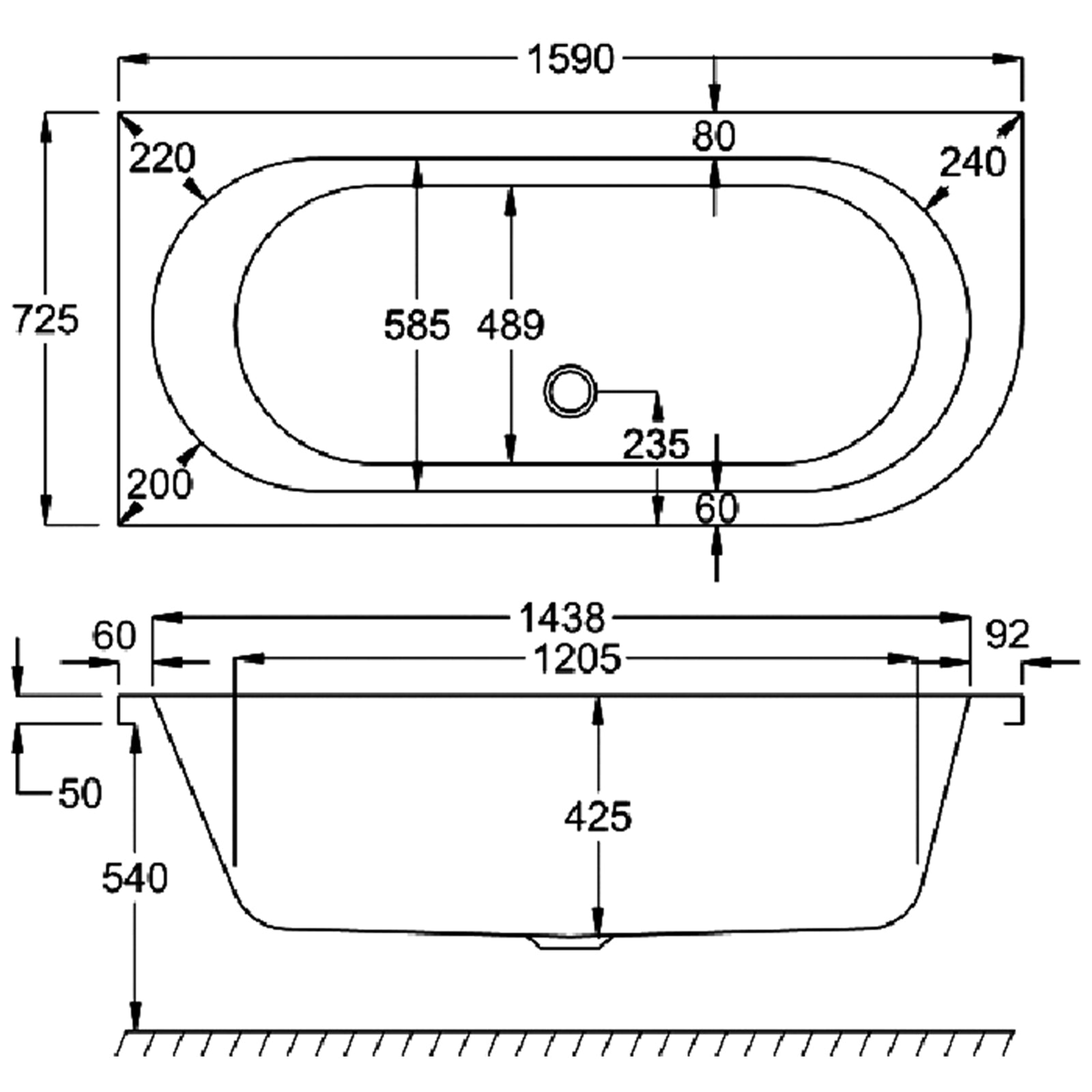 Carron Status Double Ended 5mm Bath 1600 x 725mm Left Hand