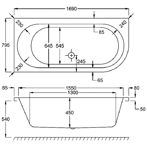 Carron Status Double Ended Carronite Bath 1700 x 800mm Left Hand