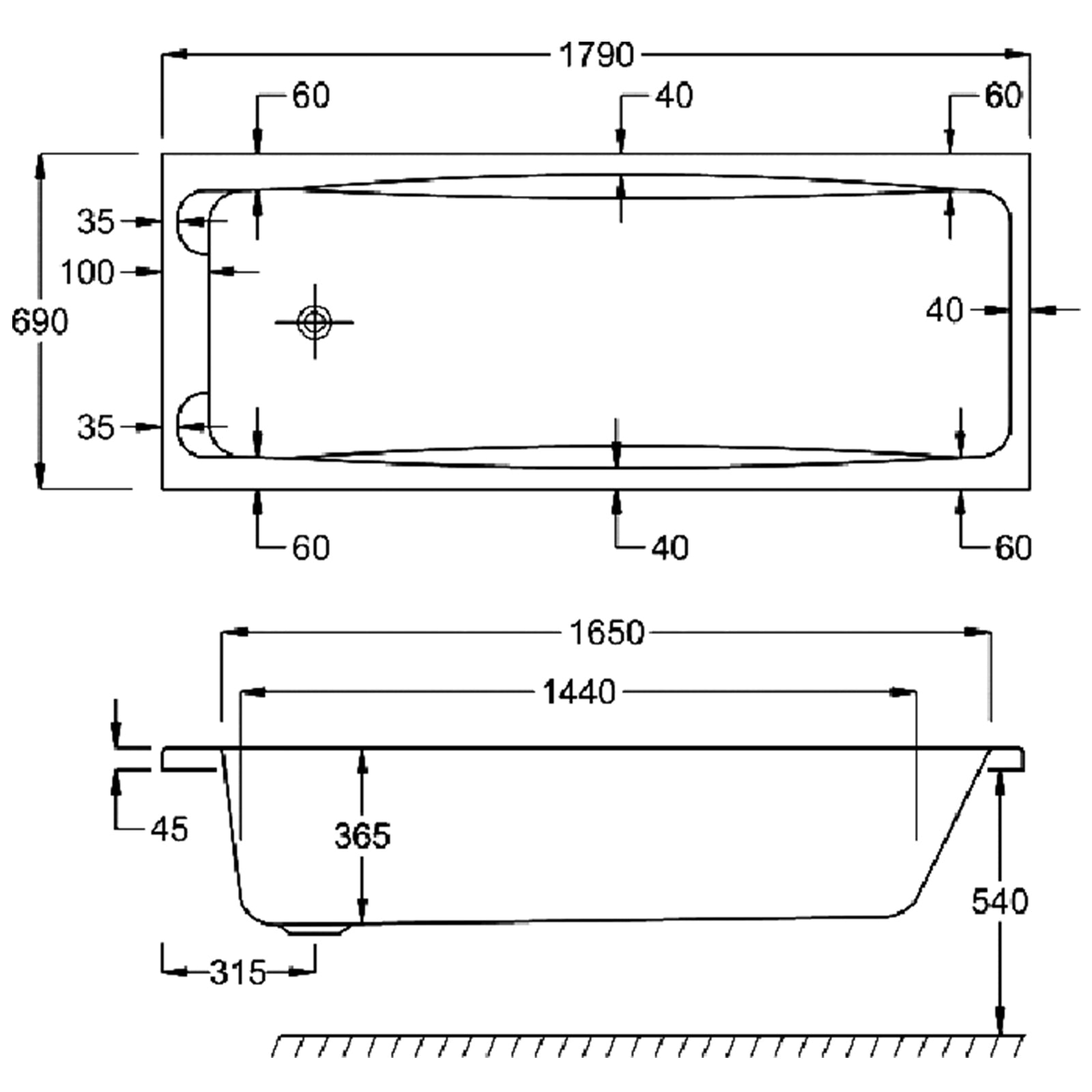 Carron Swallow Single Ended Twin Grip Carronite Bath 1800 x 700mm