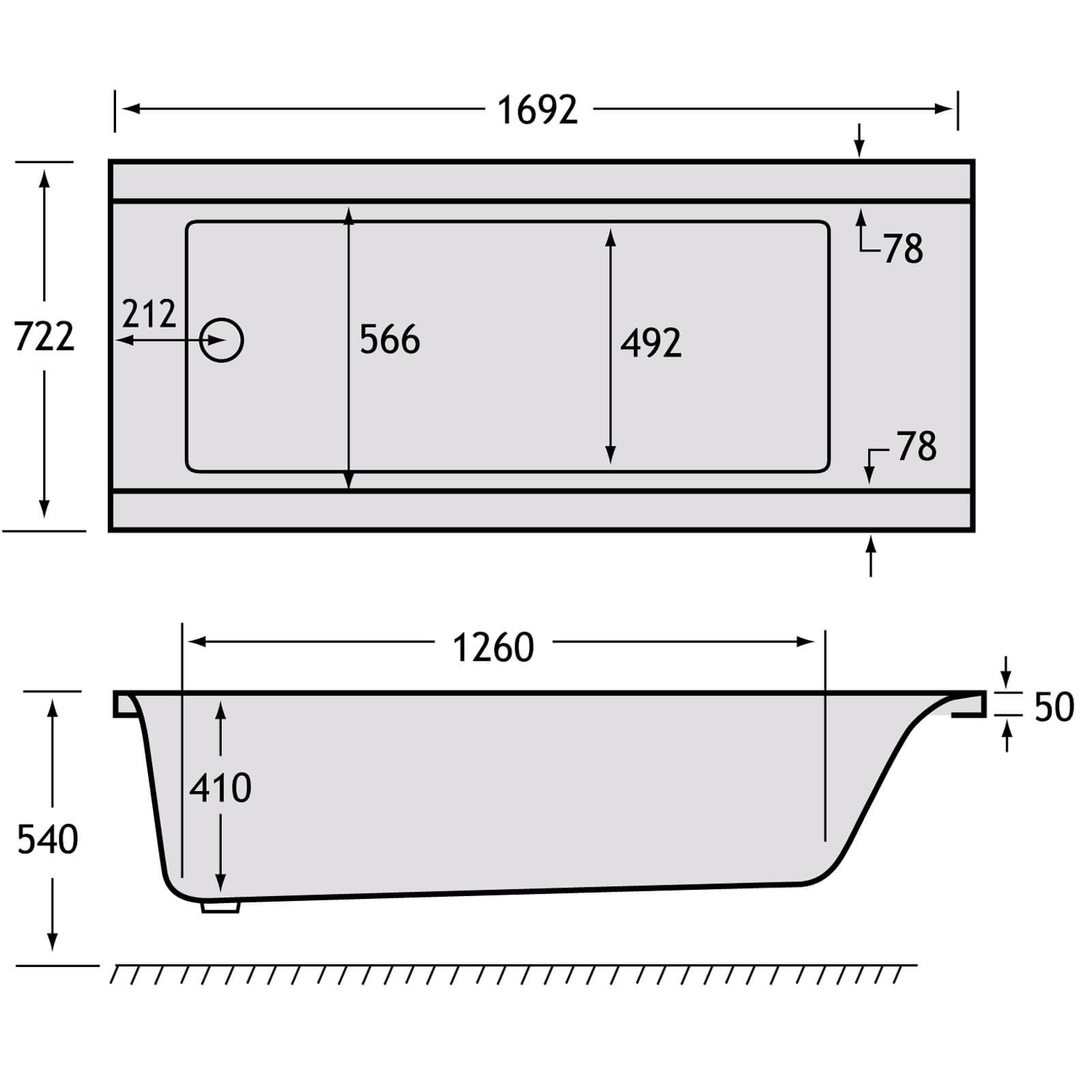 Carron Urban Single Ended Carronite Bath 1700 x 725mm