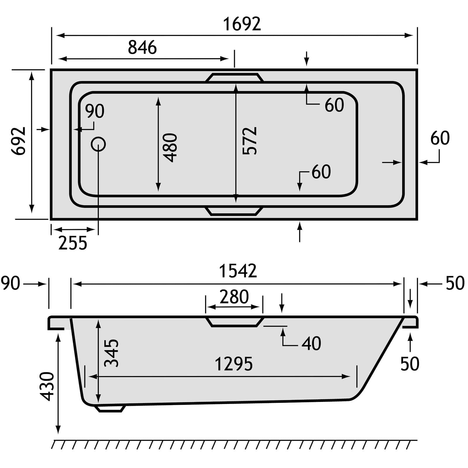 Carron Eco Single Ended Integra Twin Grip 5mm Bath 1700 x 700mm