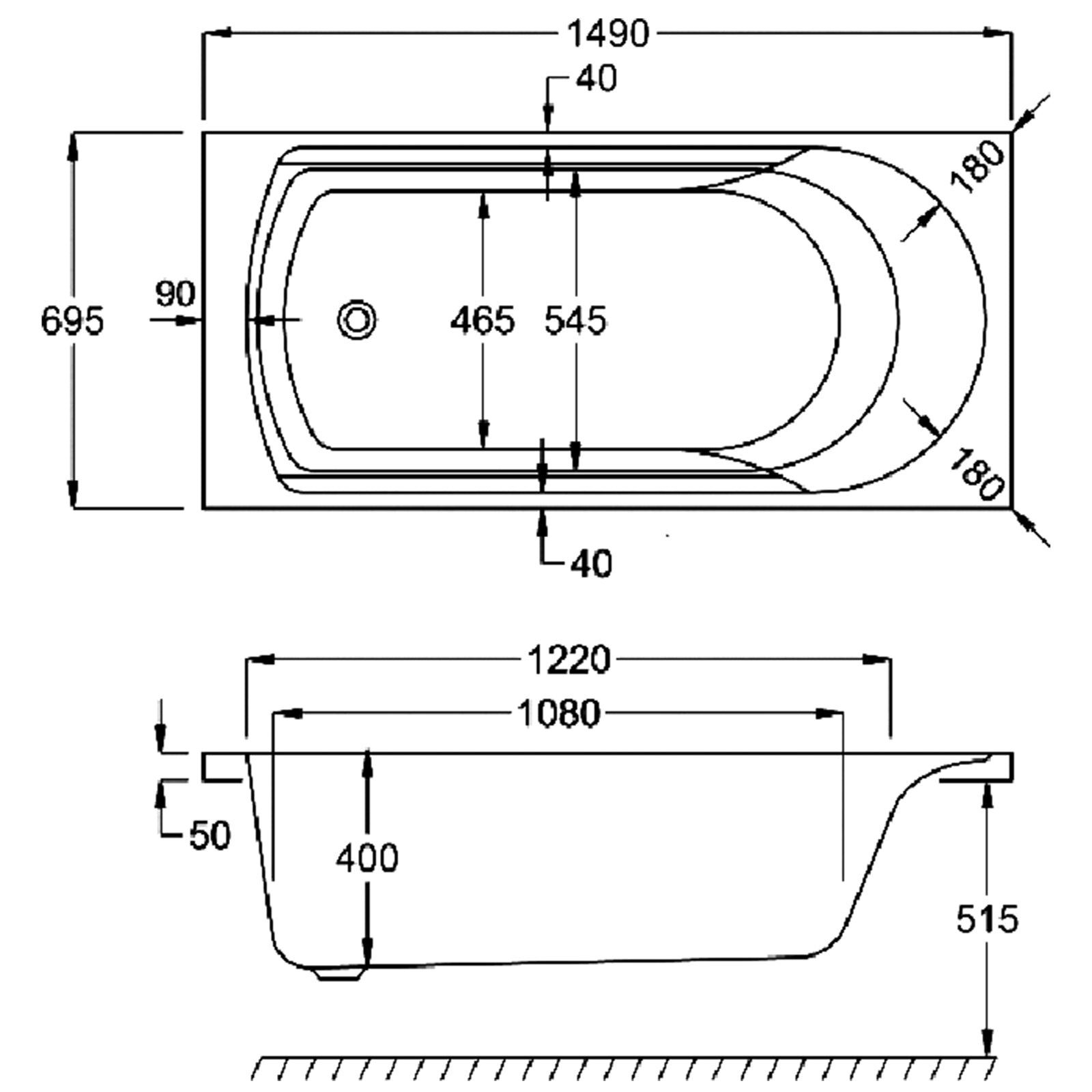 Carron Arc Single Ended Carronite Bath 1500 x 700mm