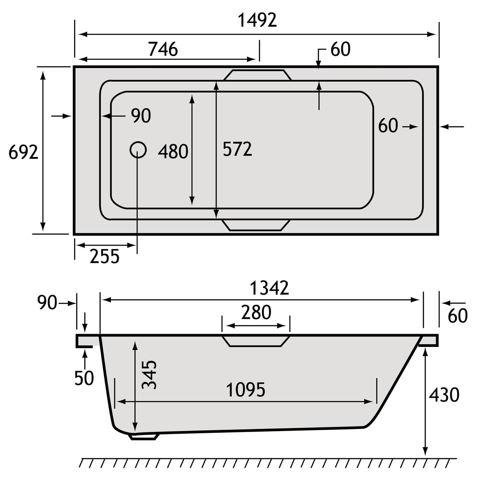 Carron Eco Single Ended Integra Twin Grip Carronite Bath 1500 x 700mm