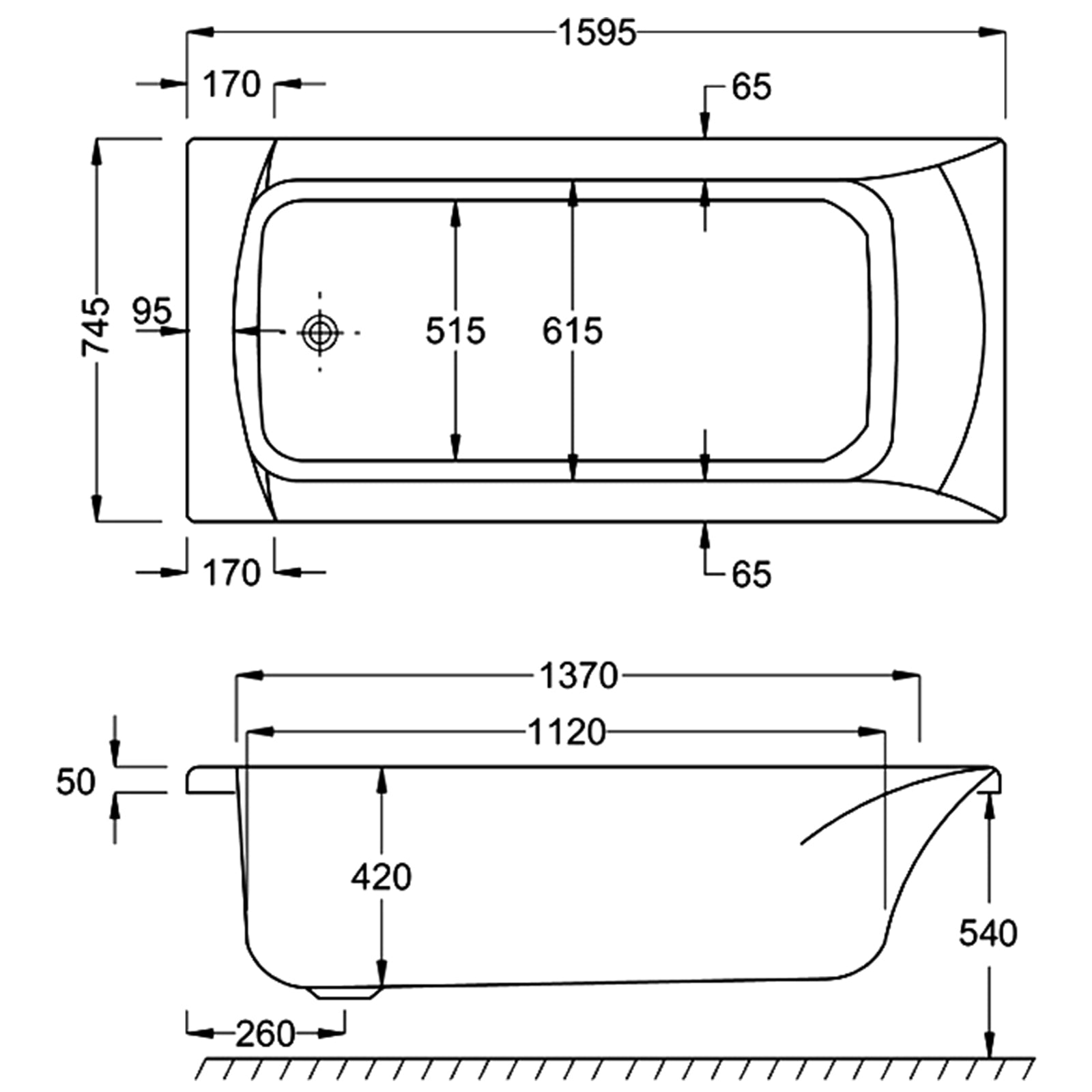 Carron Sigma Single Ended Carronite Bath 1600 x 750mm