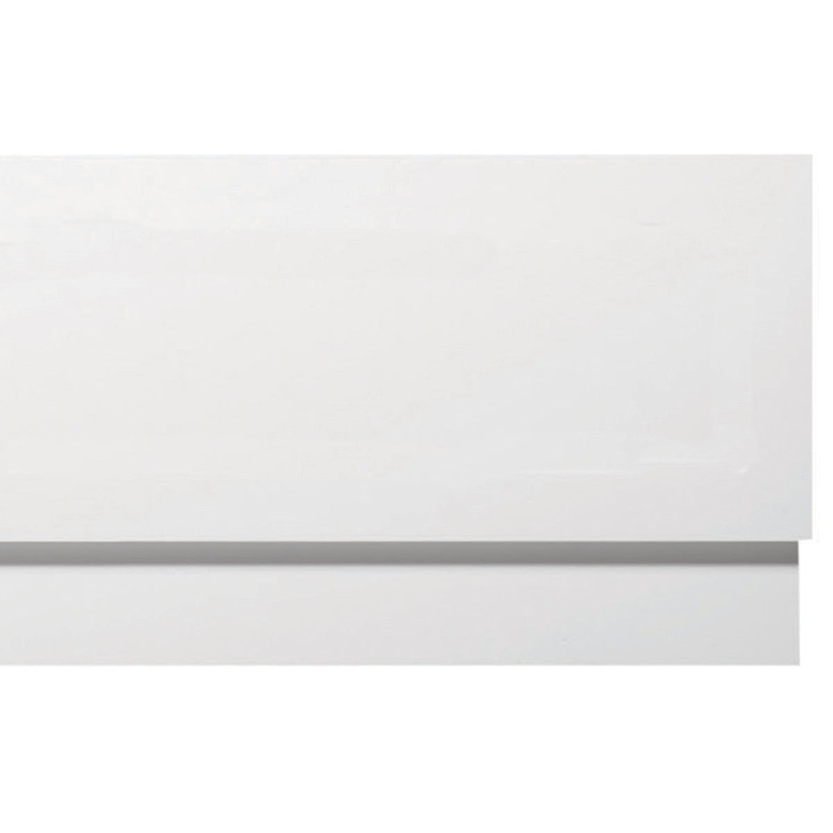 QX 750mm plain gloss white MDF bath end panel with adjustable two-piece construction.