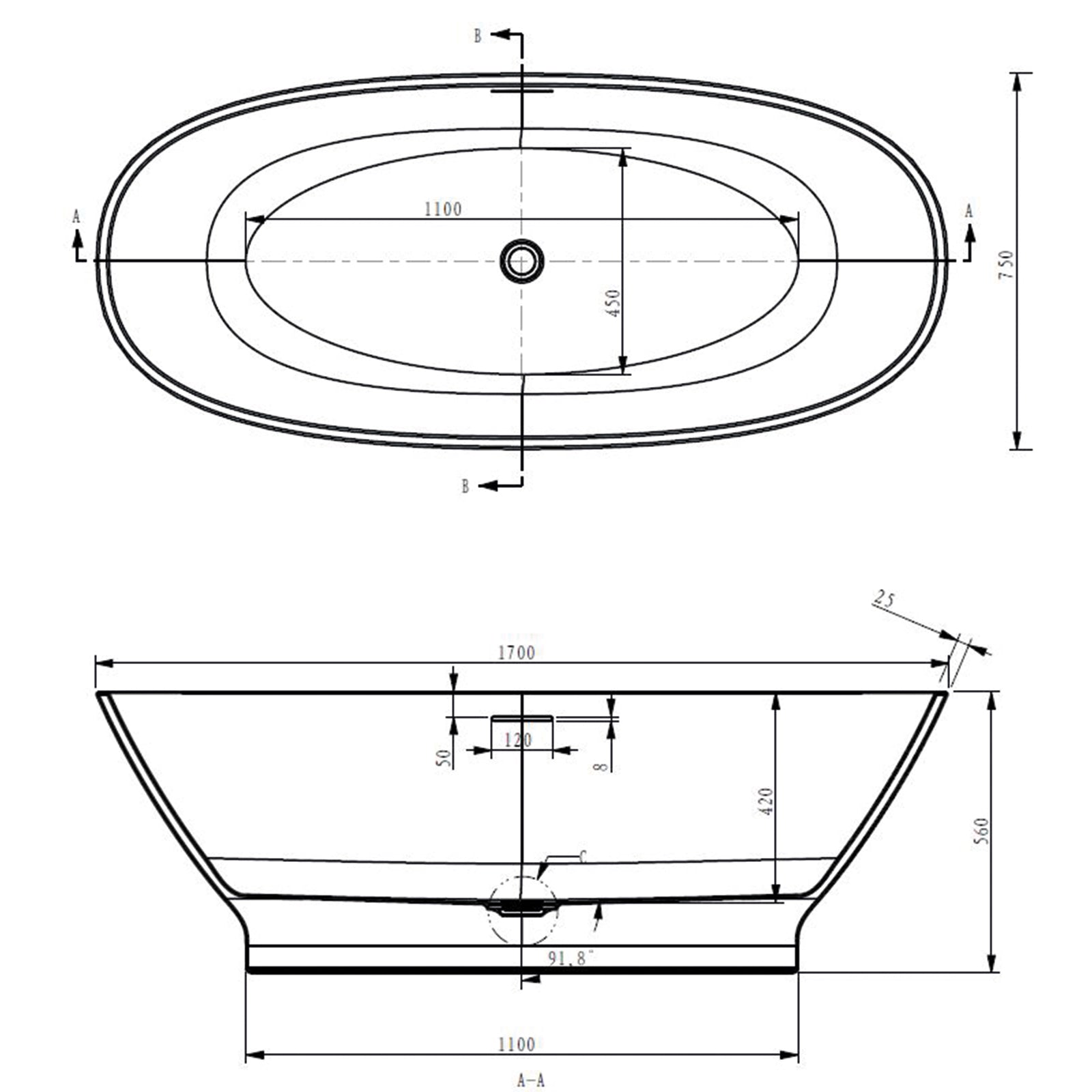 Rimini Freestanding Bath - 1700 x 750mm
