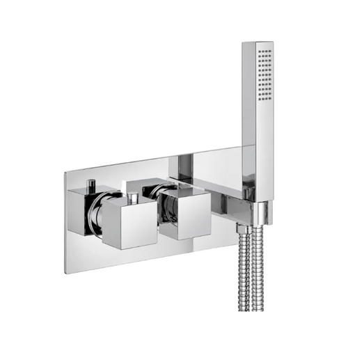 Nevada Square Twin-Outlet Shower Valve & Handset – Chrome