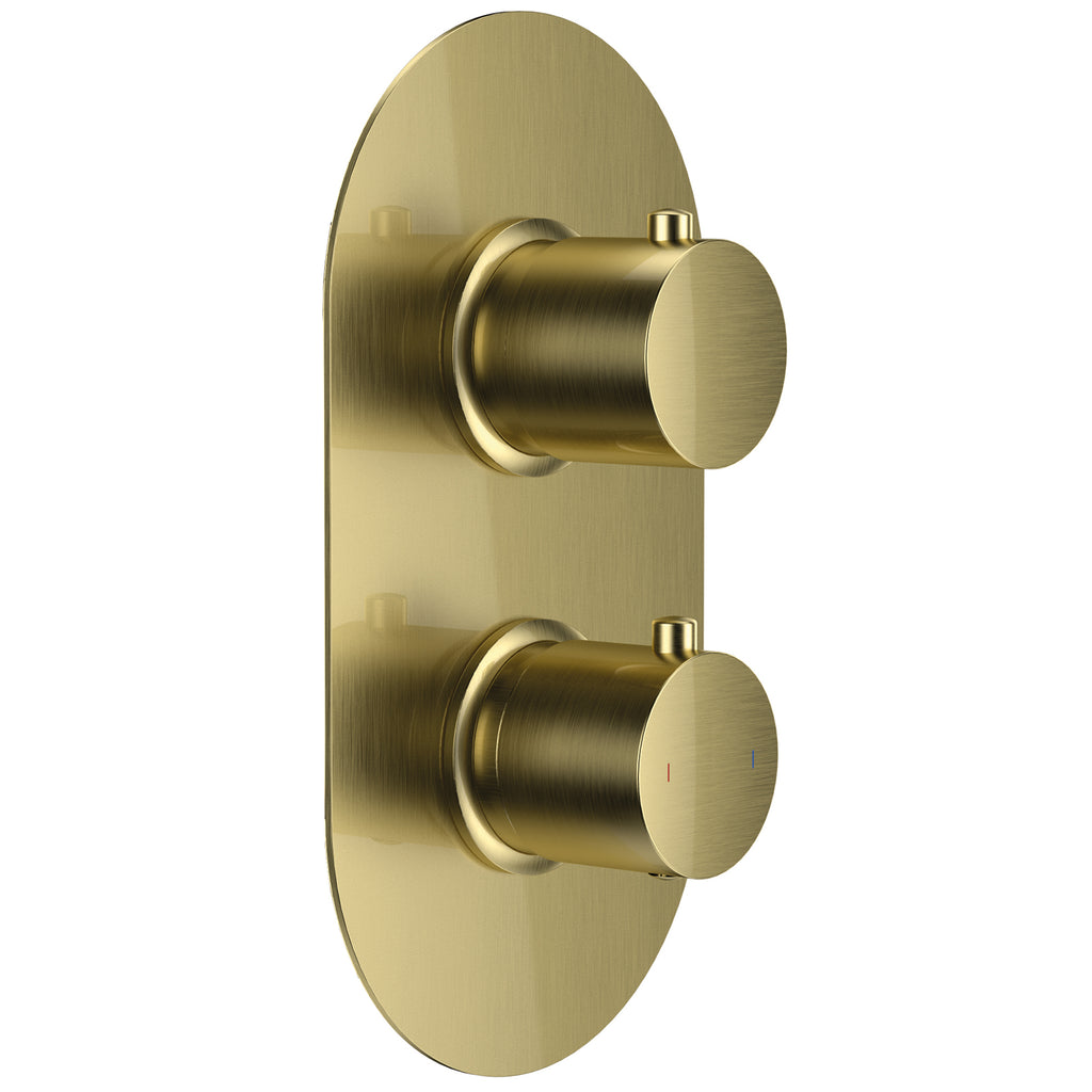 Ascent Tuscany Brushed Brass Twin Thermostatic Shower Valve – 2 Outlet