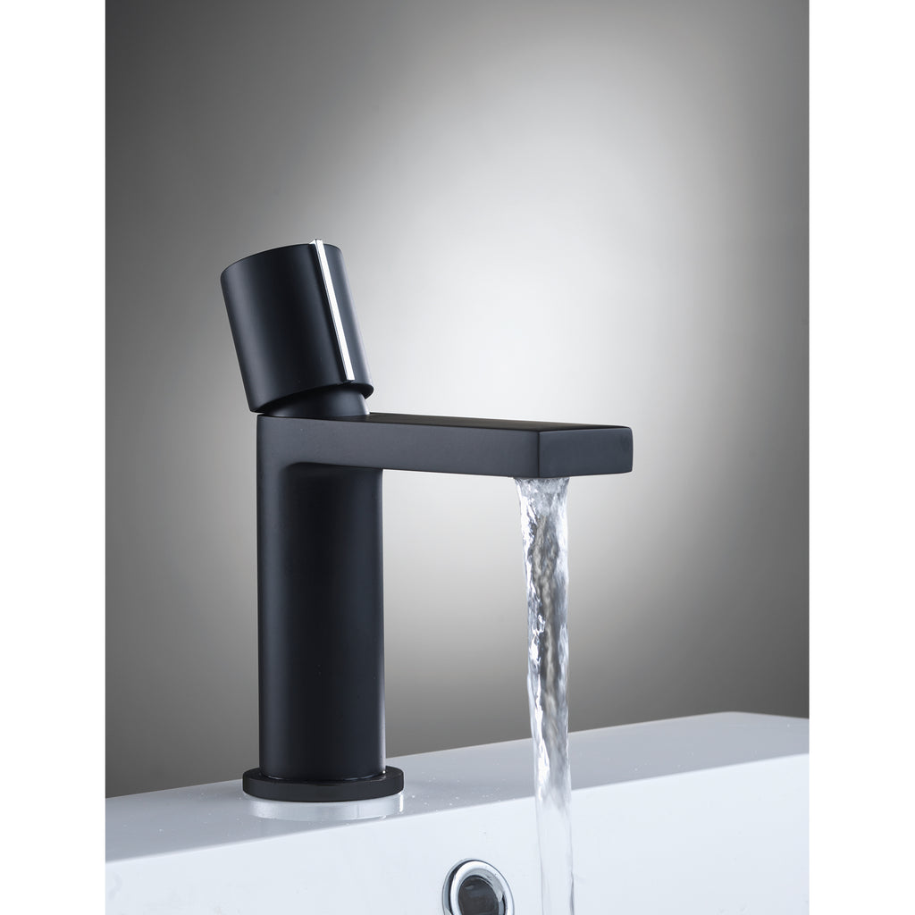 Roma Matt Black Mini Monobloc Basin Tap with Waste