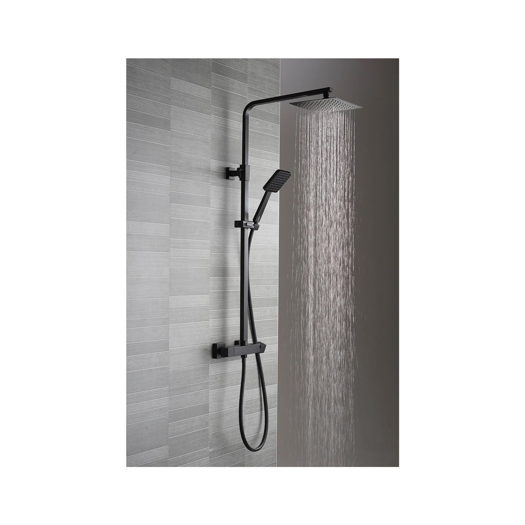 Utah Square Thermostatic Shower & Riser Kit – Matt Black