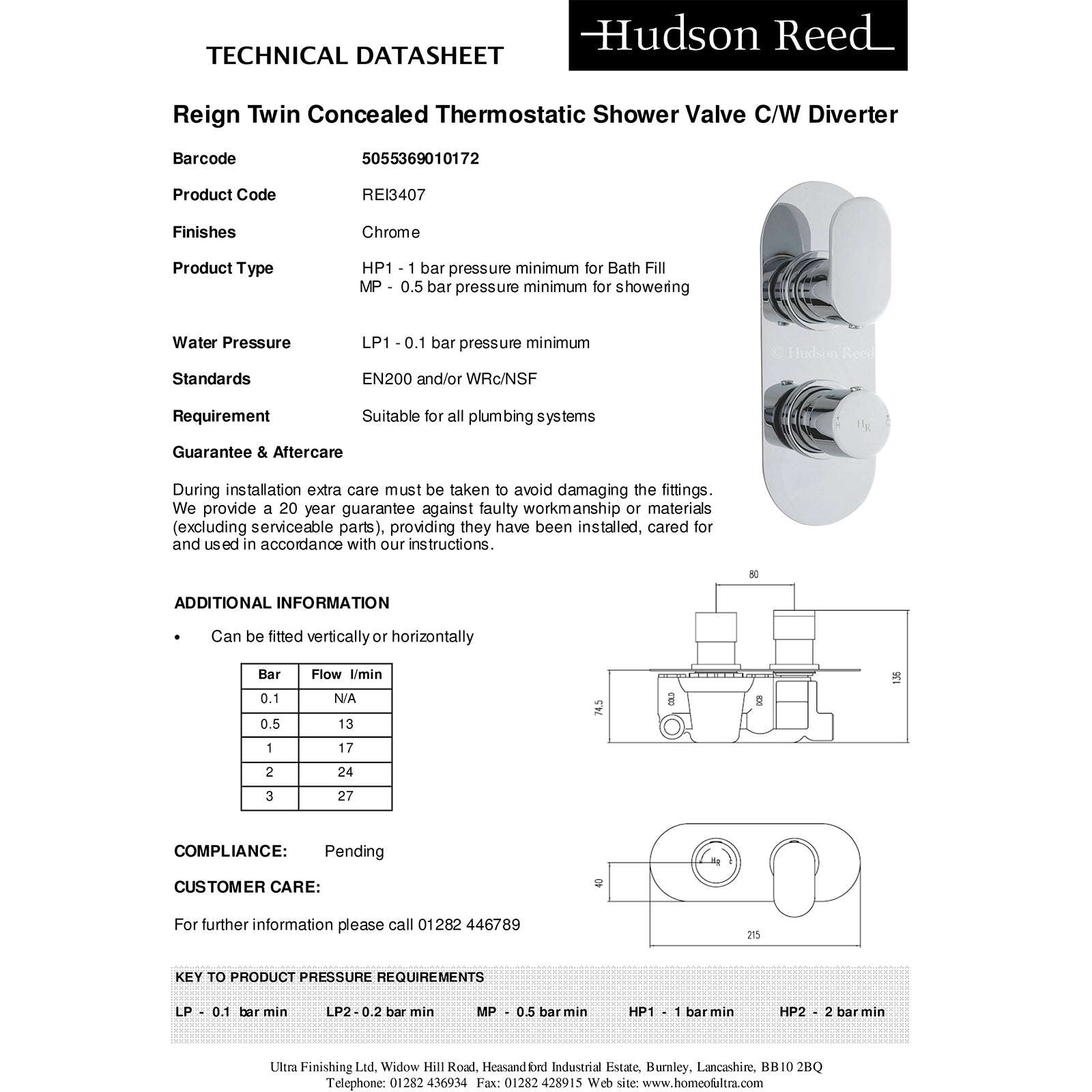 Hudson Reed Reign Twin Thermostatic Shower with Diverter