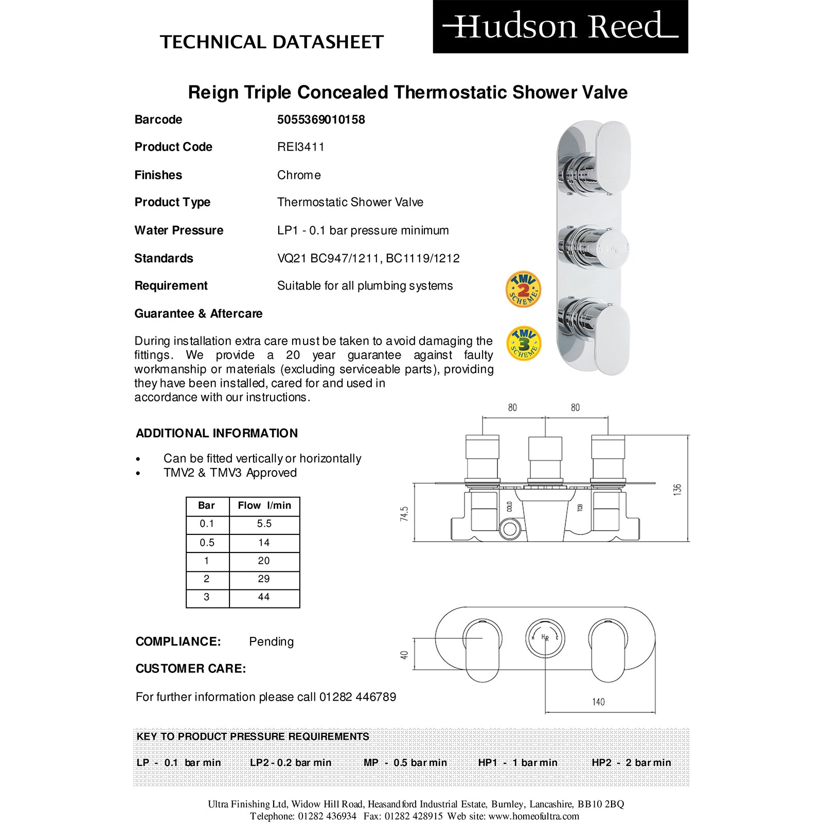 Hudson Reed Reign Triple Thermostatic Shower