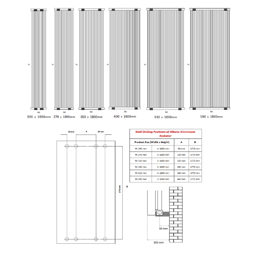 Albano Silver & White & Anthracite Vertical Aluminium Radiator
