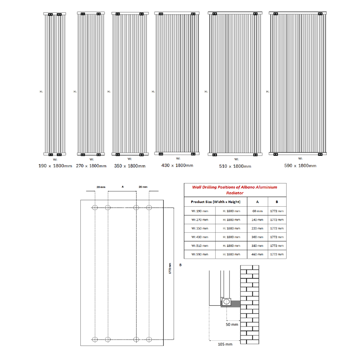 Albano Silver & White & Anthracite Vertical Aluminium Radiator