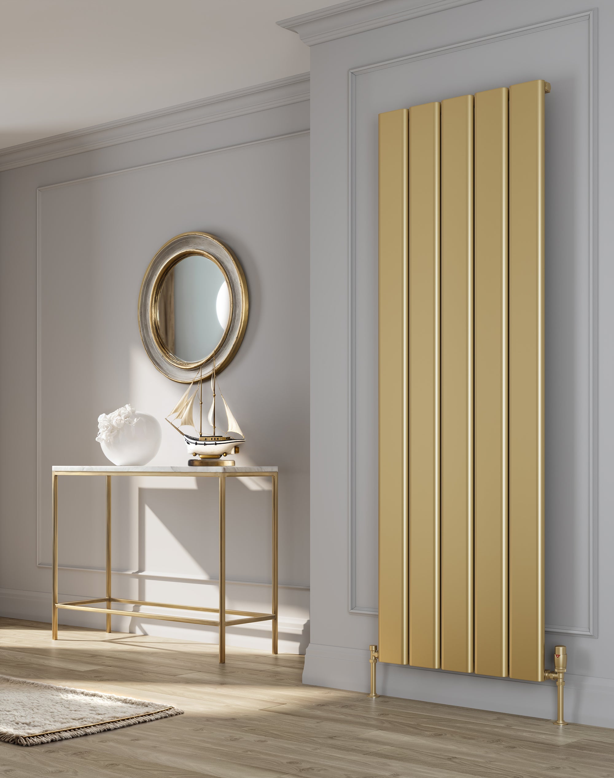 Caldero Brass Effect Vertical Aluminium Radiator
