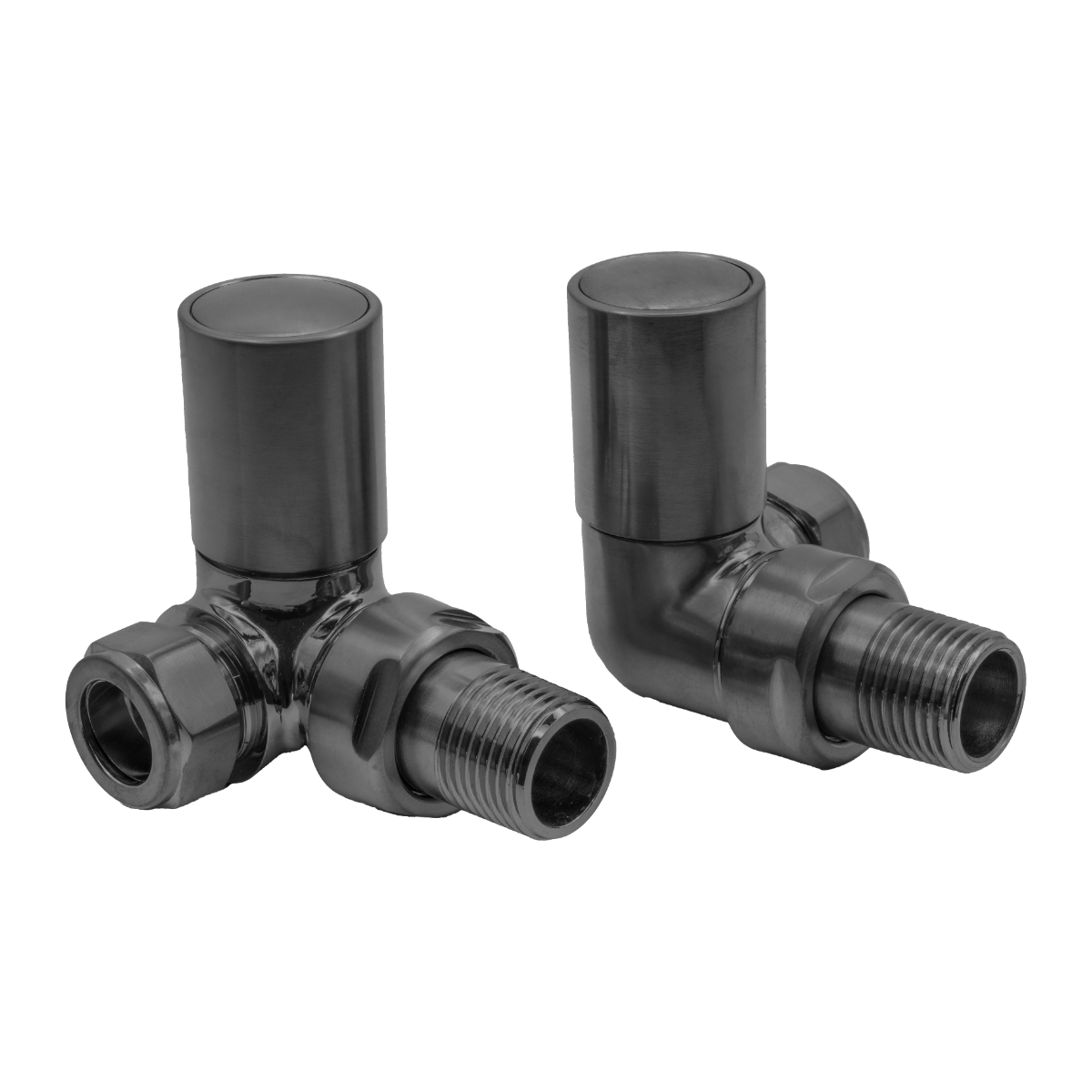 Crova Corner Radiator Valves - Gun Metal